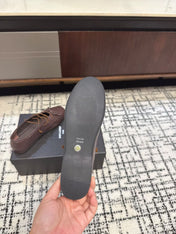 MIUMIU 26S LACE UP BOW LOAFERS IN DARK BROWN CALFSKIN