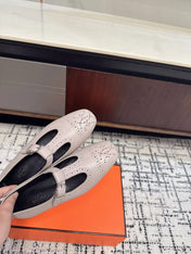 HM 26S PERFORATED BALLET FLATS IN BEIGE CALFSKIN