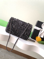 CHANEL 26S CLASSIC FLAP BAG 20 IN BLACK MIX WHITE SEQUINS STYLE 6