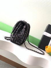 CHANEL 26S CLASSIC FLAP BAG 20 IN BLACK MIX WHITE SEQUINS STYLE 6
