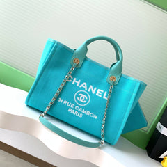CHANEL 25S TOTE BAG 33 IN TURQUOISE BLUE CANVAS