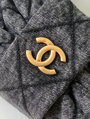 CHANEL 25S MAXI BOW BAG 26 IN DARK GREY DENIM WITH GOLD HARDWARE