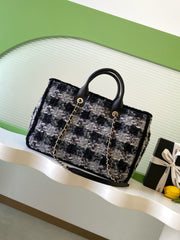 CHANEL 25S SHOPPING BAG 40 IN BLACK MIX GREY TWEED