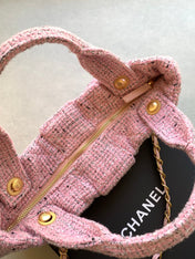 CHANEL 25S BOW BAG 38 IN PINK TWEED WITH GOLD HARDWARE