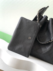 CHANEL 26S HOBO BAG 40 IN BLACK CAVIAR CALFSKIN DARK SILVER HARDWARE