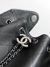 CHANEL 26S HOBO BAG 40 IN BLACK CAVIAR CALFSKIN DARK SILVER HARDWARE