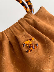 CHANEL 26S HAND BAG MEDIUM 24 IN CARAMEL BROWN SUEDE GOLD HARDWARE