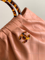 CHANEL 26S HAND BAG MEDIUM 24 IN PINK LAMBSKIN GOLD HARDWARE