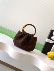 CHANEL 26S HAND BAG 12 IN DARK BROWN SUEDE GOLD HARDWARE