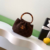 CHANEL 26S HAND BAG 12 IN DARK BROWN SUEDE GOLD HARDWARE