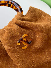 CHANEL 26S HAND BAG 12 IN CARAMEL BROWN SUEDE GOLD HARDWARE