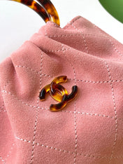 CHANEL 26S HAND BAG 12 IN PINK SUEDE GOLD HARDWARE