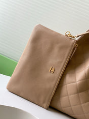 CHANEL 26S HOBO BAG 40 IN DARK BEIGE CAVIAR CALFSKIN GOLD HARDWARE
