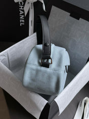 CHANEL 26S COCO BEACH SHOULDER BAG 32 IN LIGHT BLUE CANVAS WITH CALFSKIN STRAP