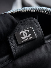 CHANEL 26S COCO BEACH SHOULDER BAG 32 IN LIGHT BLUE CANVAS WITH CALFSKIN STRAP