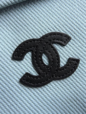 CHANEL 26S COCO BEACH SHOULDER BAG 32 IN LIGHT BLUE CANVAS WITH CALFSKIN STRAP