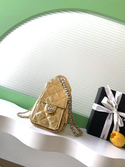 CHANEL 26S HOBO BAG 22 IN GOLD METALLIC CRINKLED CALFSKIN SILVER HARDWARE