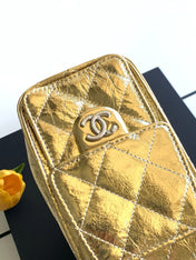 CHANEL 26S HOBO BAG 22 IN GOLD METALLIC CRINKLED CALFSKIN SILVER HARDWARE