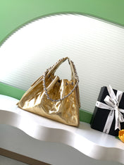 CHANEL 26S HOBO BAG 30 IN GOLD METALLIC CRINKLED CALFSKIN SILVER HARDWARE