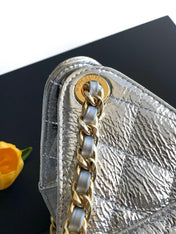 CHANEL 26S HOBO BAG 30 IN SILVER METALLIC CRINKLED CALFSKIN GOLD HARDWARE