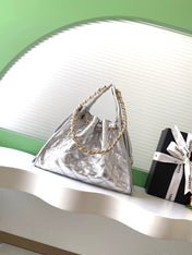 CHANEL 26S HOBO BAG 30 IN SILVER METALLIC CRINKLED CALFSKIN GOLD HARDWARE