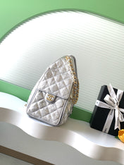 CHANEL 26S HOBO BAG 30 IN SILVER METALLIC CRINKLED CALFSKIN GOLD HARDWARE