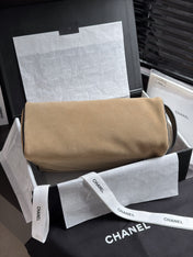 CHANEL 26S LARGE ZIP POUCH BAG 29 IN DARK BEIGE SUEDE AND CALFSKIN SILVER HARDWARE