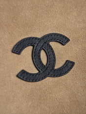 CHANEL 26S LARGE ZIP POUCH BAG 29 IN DARK BEIGE SUEDE AND CALFSKIN SILVER HARDWARE
