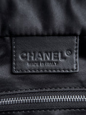 CHANEL 26S LARGE ZIP POUCH BAG 29 IN LIGHT BLUE CANVAS AND CALFSKIN SILVER HARDWARE