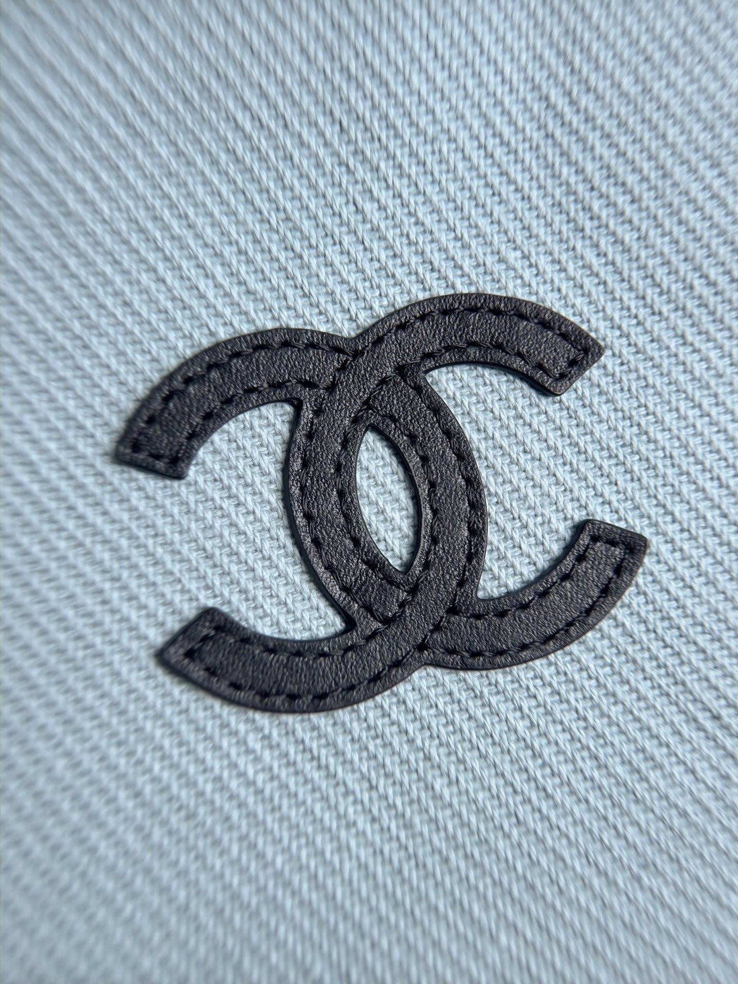 CHANEL 26S LARGE ZIP POUCH BAG 29 IN LIGHT BLUE CANVAS AND CALFSKIN SILVER HARDWARE