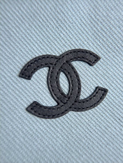 CHANEL 26S LARGE ZIP POUCH BAG 29 IN LIGHT BLUE CANVAS AND CALFSKIN SILVER HARDWARE