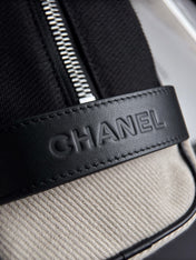 CHANEL 26S LARGE ZIP POUCH BAG 29 IN BEIGE CANVAS AND CALFSKIN SILVER HARDWARE