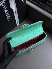 CHANEL 26S WALLET ON CHAIN 22 IN TIFFANY BLUE CROCODILE-EMBOSSED CALFSKIN GOLD HARDWARE
