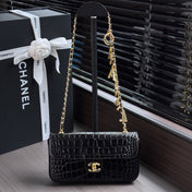 CHANEL 26S WALLET ON CHAIN 22 IN BLACK CROCODILE-EMBOSSED CALFSKIN GOLD HARDWARE