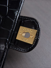 CHANEL 26S WALLET ON CHAIN 22 IN BLACK CROCODILE-EMBOSSED CALFSKIN GOLD HARDWARE