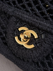 CHANEL 26S SMALL CLASSIC FLAP BAG 21 IN BLACK OPEN-WEAVE CROCHET GOLD HARDWARE