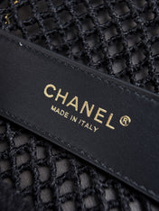 CHANEL 26S SMALL CLASSIC FLAP BAG 21 IN BLACK OPEN-WEAVE CROCHET GOLD HARDWARE