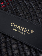 CHANEL 26S SMALL FLAP BAG 21 IN BLACK MESH-WOVEN RAFFIA AND CALFSKIN GOLD HARDWARE
