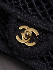 CHANEL 26S SMALL FLAP BAG 21 IN BLACK MESH-WOVEN RAFFIA AND CALFSKIN GOLD HARDWARE
