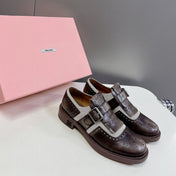 UNIQUE THICK-SOLED OXFORD SHOES BROWN MIX CREAM CALFSKIN