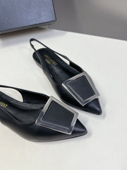 SL SQUARE BUCKLE SLINGBACK BLACK CALFSKIN