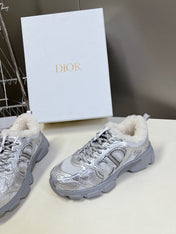 DIOR CHRONO SNEAKER 25S IN SILVER LAMBSKIN AND MESH FABRIC