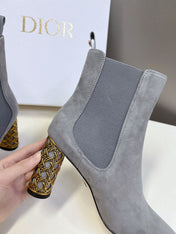 ICON HEELED ANKLE BOOT COOL GRAY SUEDE 8 CM