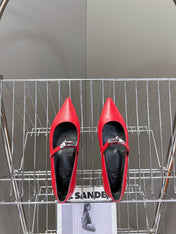 HM 26S KELLY BUCKLE MARY JANE POINTED FLATS IN RED CALFSKIN