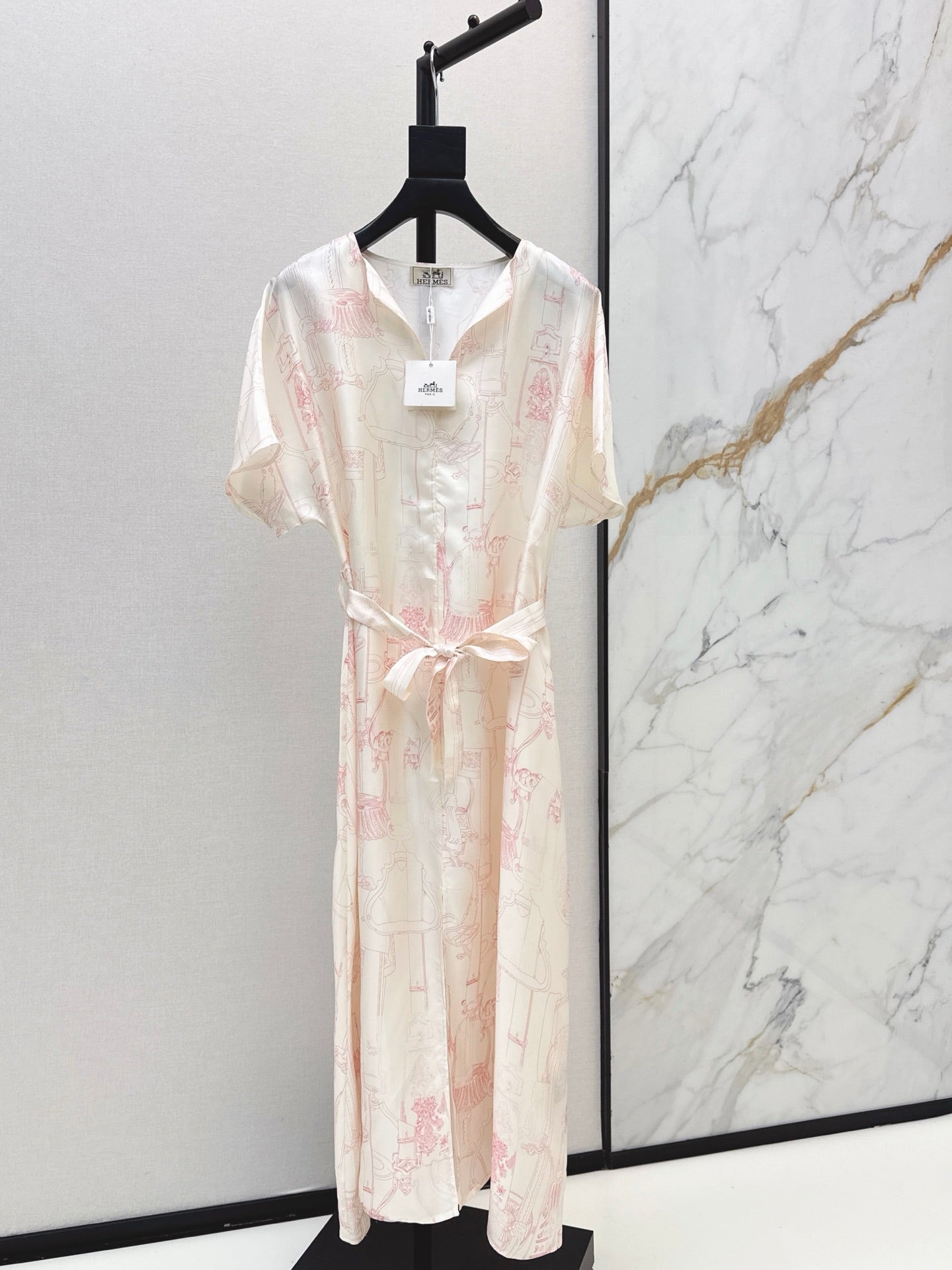 HERMES 26S PRINTED SILK DRESS 776
