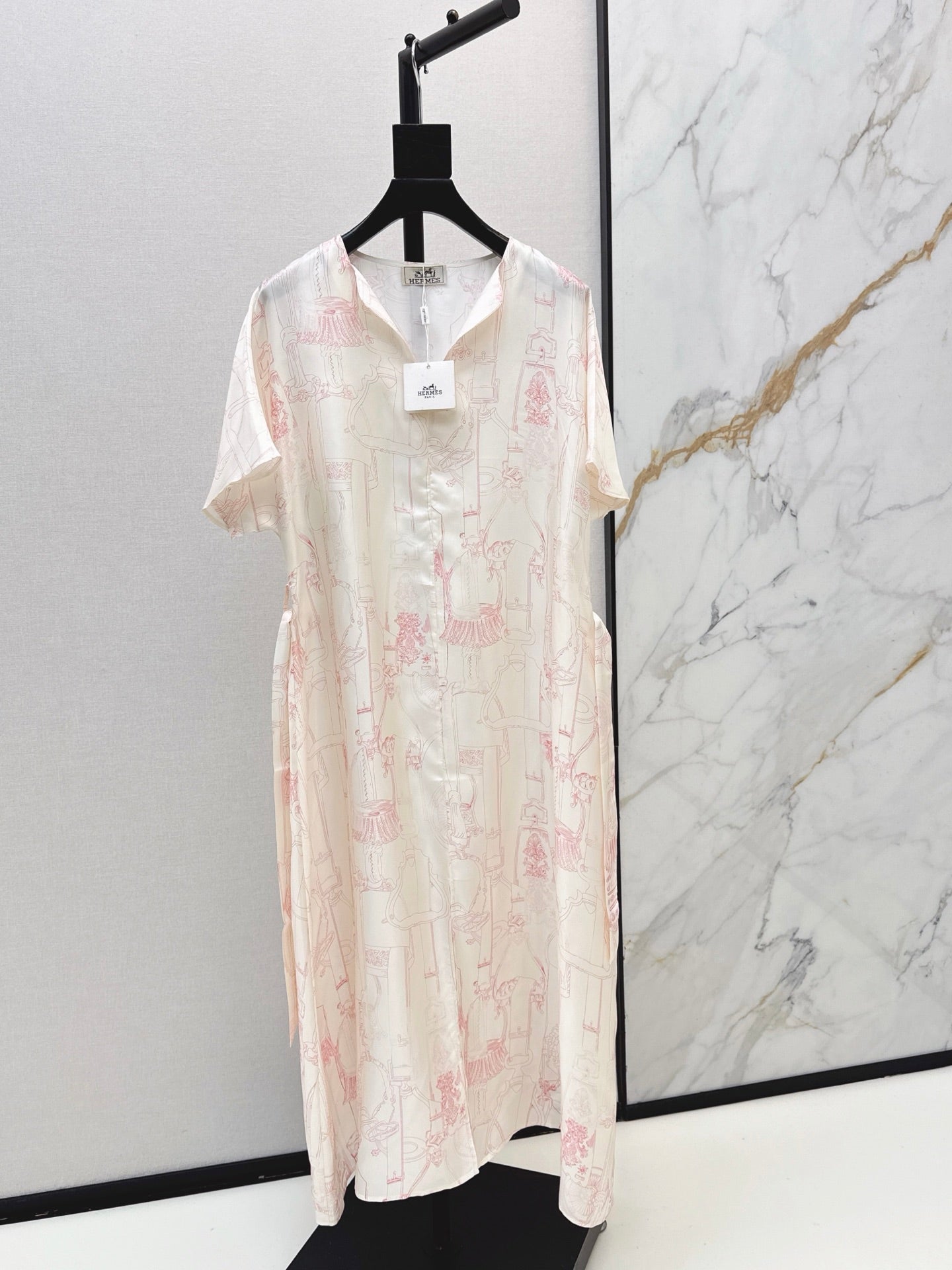 HERMES 26S PRINTED SILK DRESS 776