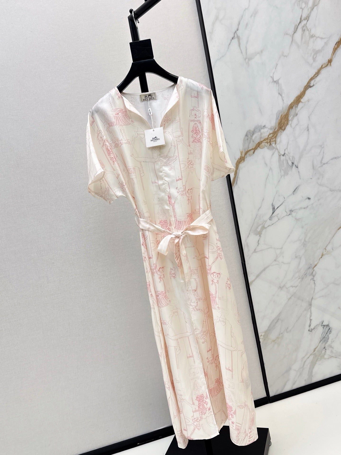 HERMES 26S PRINTED SILK DRESS 776