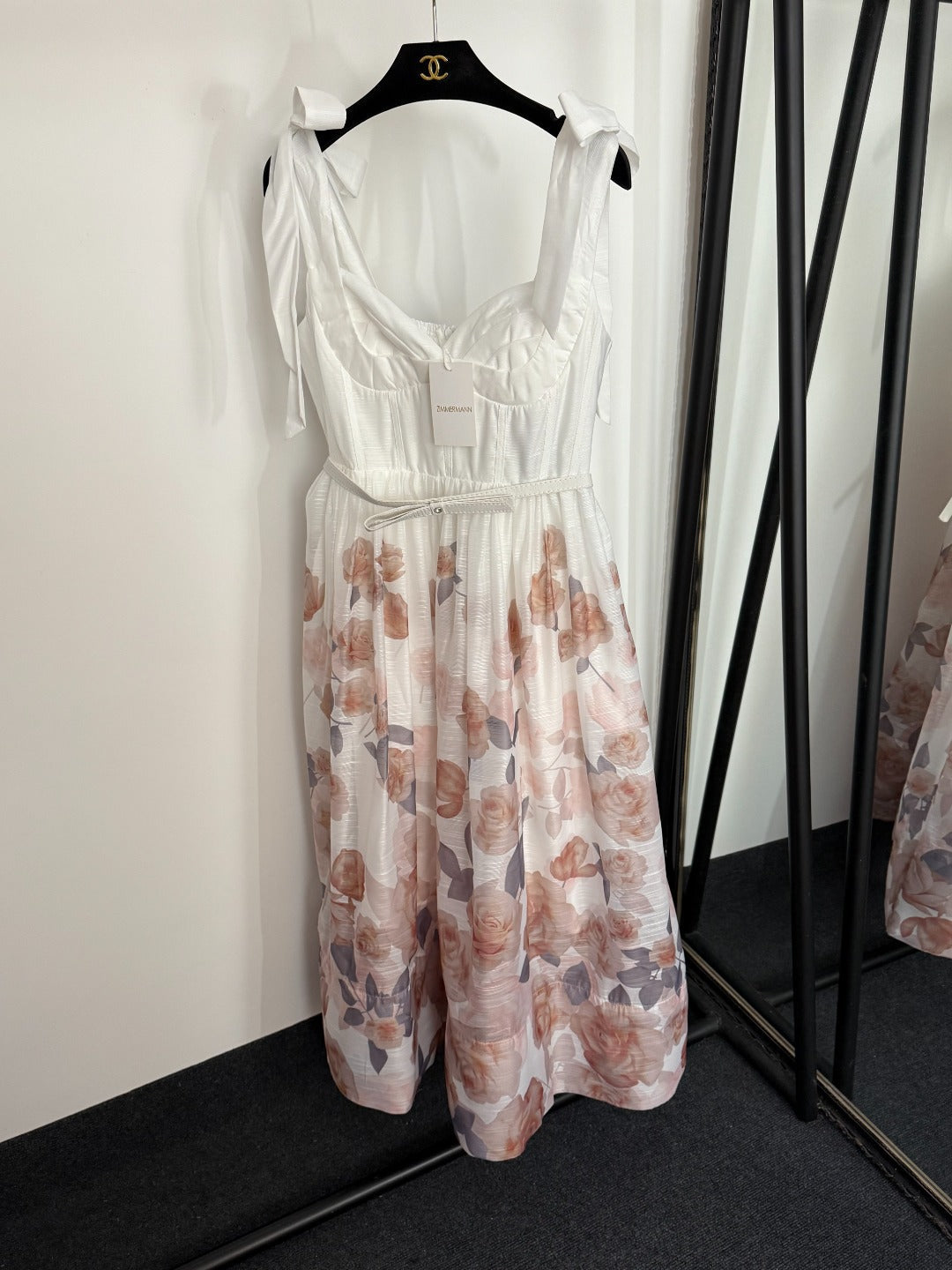 ZIMMERMANN 26S BOW-STRAP FLORAL MIDI DRESS 241