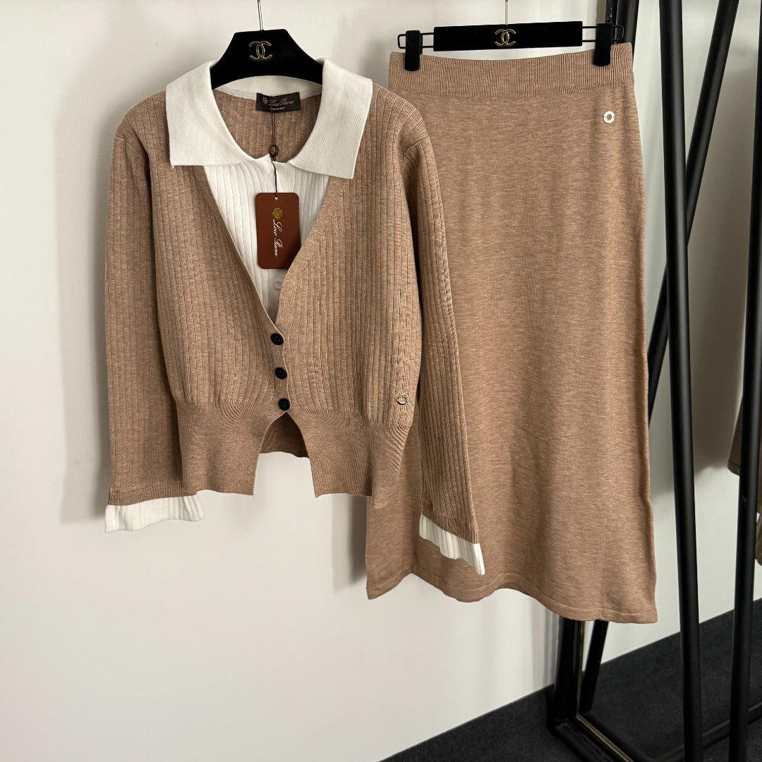 LORO PIANA 26S LAYERED CARDIGAN SKIRT SET 955