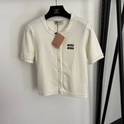 MIUMIU 26S SHORT SLEEVE CREW NECK KNIT CARDIGAN 1018